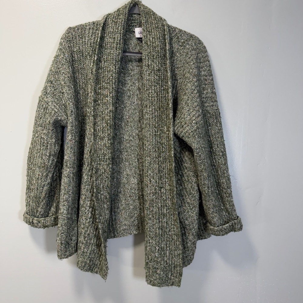 Cabi 3892 Green Multi Space Dye Chunky Knit Cardigan Sweater Womens Medium